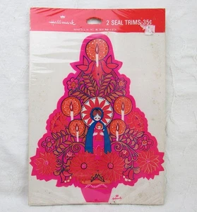 VTG Hallmark CHRISTMAS Stickers Pink Mod Tree Mary Jesus NOS Pack 2 Sheets Angel - Picture 1 of 3