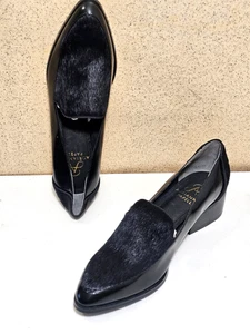 NUEVO PAPELL Mujer Talla 5,5, 6 NEGRO TODO Cuero Mocasín Bomba Tacón Sandalia Zapatos - Imagen 1 de 7