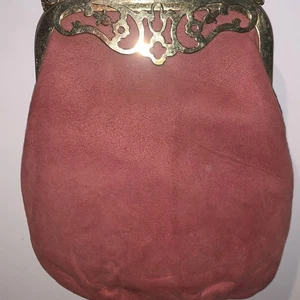 Vintage Fifi Hats Bags Pink Suede Evening Purse with Ornate Gold Frame & Chain - Picture 1 of 5