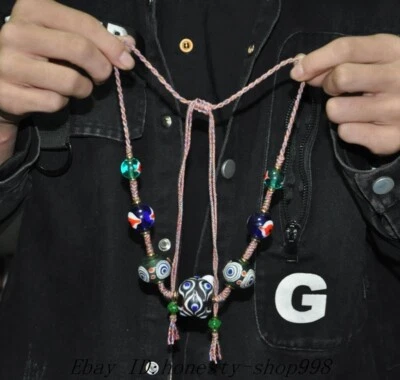 Antiguo templo tibetano de 18"" pintura de vidrio exorcismo amuleto collar estatua Foto 1 de 4