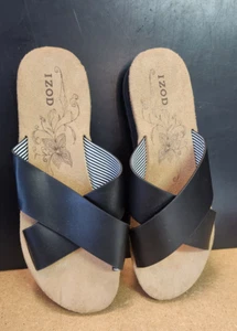 Vintage Izod "Alyssa" Criss-cross Black Slide Sandals, Size 7 - Picture 1 of 4