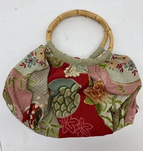 J Jill Women's Floral Cloth Boho Handbag Purse w/Round Bamboo Handles - Picture 1 of 5