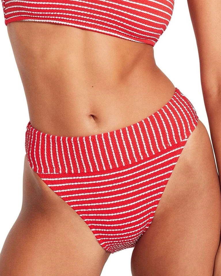 Nuevo con etiquetas Pantalón Seafolly para mujer a rayas costeras tiro alto rojo chile talla 6 EE. UU. Foto 1 de 3
