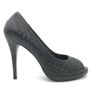 Donald J Pliner Black Woven Leather Peep Toe Stiletto Heels Womens 6.5 - Picture 1 of 10