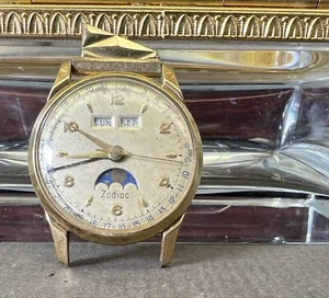 1950's 31mm ZODIAC Triple Date 17j MOONPHASE Watch - Picture 1 of 17