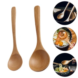 2pcs Practical Wooden Spoons Household Wood Spoons for Home Restaurant (Khaki) - Picture 1 of 12