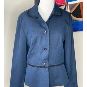 Sag Harbor Womens Blazer Suit Jacket Blue w Black Trim Sz 10 - Picture 1 of 7