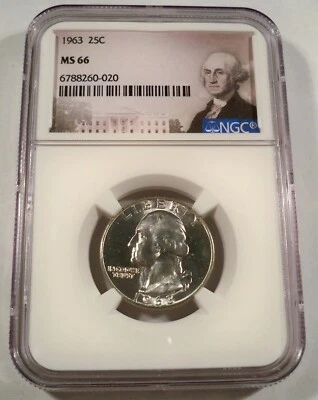 1963 NGC MS66 WASHINGTON QUARTER 25c SILVER MS 66 - Image 1 of 3