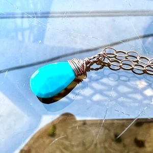 Small Natural Sleeping Beauty Turquoise Pendant Solid 14K Rose Gold (no chain) - Picture 1 of 8