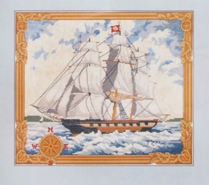 Kit punto croce Bucilla clipper nave vela medaglione mare mare vintage fuori produzione - Foto 1 di 3
