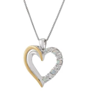 Opal & White Sapphire Open Heart Pendant in Sterling Silver and 10k Gold 18" - Picture 1 of 3