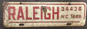 NC 1968 Raleigh NC License Plate - Picture 1 of 2