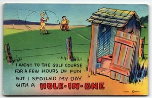Postcard Comic "Hole in One" Golf Course Outhouse Humor UNP - Picture 1 of 2