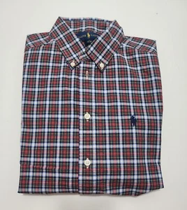 Ralph Lauren Big Boys Poplin Plaid Long Sleeve Shirt Red/White Multi Sz L - NWT - Picture 1 of 1