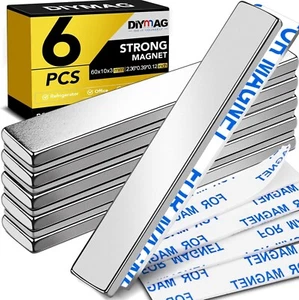 Strong Rare Earth Neodymium Magnets Heavy Duty Bar Magnets Double-Sided 6 Pack - Picture 1 of 7