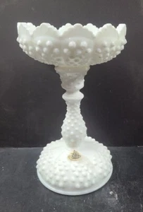 FENTON 2 Piece Centerpiece Peg Candlestick Bowl Hobnail Milk Glass - Picture 1 of 19