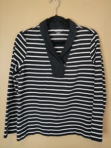 Studio Works women's M top black & white stripe collar 1 button long sleeves - Picture 1 of 7