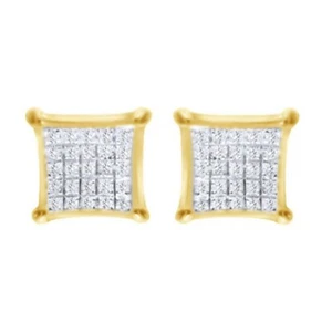 0.20CT Redondo Imitación Diamante en Racimo Pendientes 14K Amarillo Chapado Oro - Imagen 1 de 3