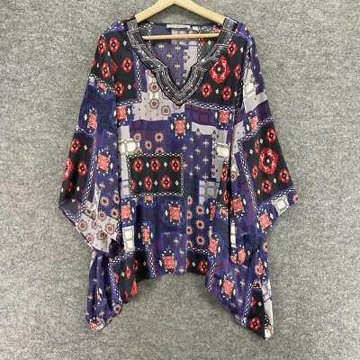 Блузка женская Valerie Stevens размер XL синяя с геометрическим вырезом v-образным вырезом рукав 3/4 пуловер повседневная - Изображение 1 из 4