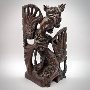 Antique Balinese Asian Hindu Saraswati Wooden Hand Carved Figure Statue 7.4"
