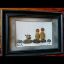 Family & Dog Pebble Art by Mimi 5 x 7 Framed Couple Puppy Dog Home Decor Gift