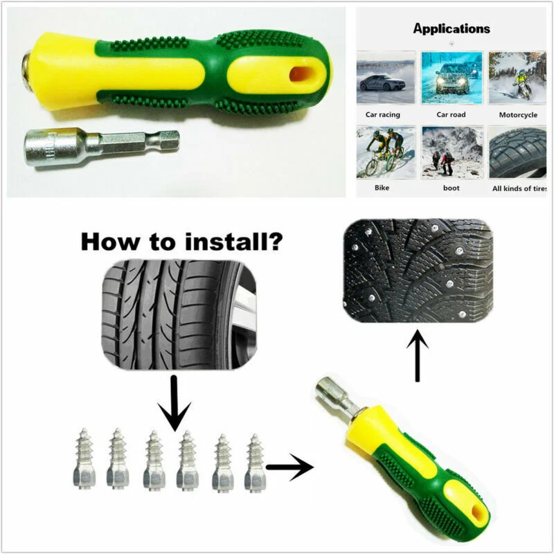100Pcs Car Tire Screw Stud Snow Spikes Wheel Tyres Snow Chains Studs+Sleeve Tool - Image 1 of 1