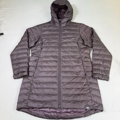 REI Co-op Down Puffer Jacket Parka Womens Size XL Hooded Brown Lightweight Coat - Image 1 of 4