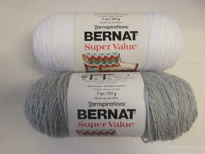 Bernat Super Value Acrylic Yarn 7Oz Skeins  (1 Gray, 1 White) - Image 1 of 4