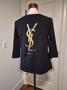 Camiseta YSL Beauté Negra Dorada Logo Gráfico Manga 3/4 - Cuello Redondo - Talla XL - Imagen 1 de 5
