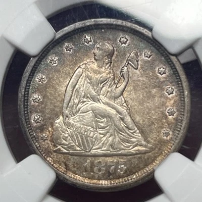1875-S Liberty Seated Silver Twenty-Cent Piece NGC MS 63 Nice Toning - Image 1 of 4