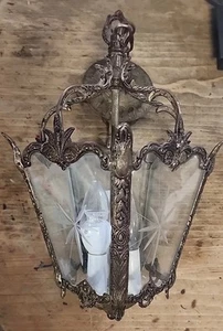 Antique Ornate French Regency Rococo Brass & Glass 1890 Pendant Lamp STUNNING - Picture 1 of 11