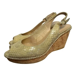 Stuart Weitzman Women's Size 9.5 Neutral Tan Leather Wedge Slingback Shoes Jean - Picture 1 of 12