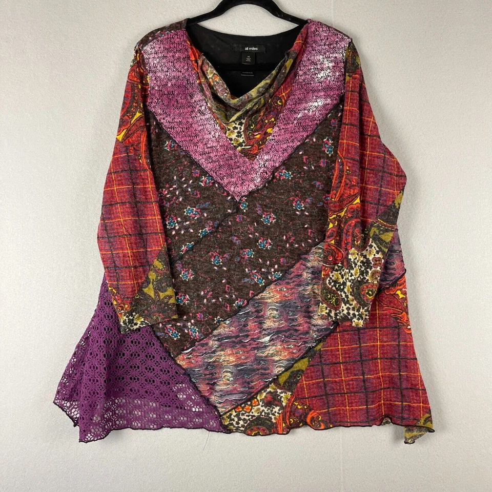 Suéter túnica Ali Miles mezcla de lana para mujer 1X capucha cuello mezcla medios texturizado artístico Foto 1 de 4