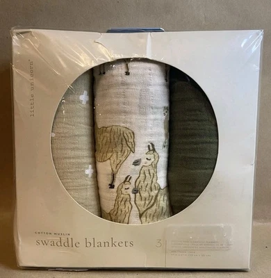 Nuevo en caja Juego de mantas de muselina de algodón Little Unicorn talla 47x47 LLAMAS paquete de 3 Foto 1 de 4