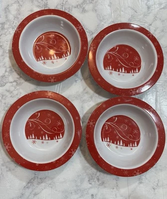 Juego de 4 cuencos de melamina con temática navideña de 8 pulgadas. Rojo y blanco Foto 1 de 4