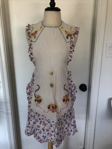 Grembiule donna completo vintage delicato fatto a mano fiori ricamati cotone ��voile �� - Foto 1 di 24