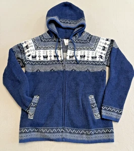Tejidos Ruminahui Full Zip Up Hooded Sweater Jacket Sz Medium Blue Grey - Picture 1 of 10