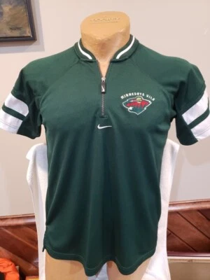 Camisa SWEET Minnesota Wild Youth Talla Lg 16-18 Verde Nike 1/4 Cremallera, ¡MUY BONITA!! Foto 1 de 2