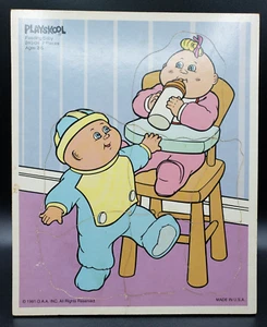 Vtg 1991 Playskool Cabbage Patch Kids "FEEDING BABY" 7 pcs Wooden Tray Puzzle - Picture 1 of 11