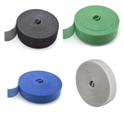 Hook Loop Double Sided Self Adhesive Fastener Tape Cable Ties Straps Nylon Black - Image 1 of 4