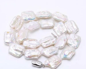 Collar de perlas barrocas de agua dulce naturales 16x21 mm blancas de forma única 18-36"  - Imagen 1 de 9
