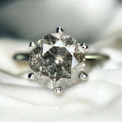 Винтажное помолвочное кольцо из белого золота 14 карат с круглым деревенским бриллиантом-солитером - Изображение 1 из 4