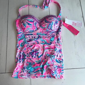 Lilly Pulitzer Jimmi Tankini Top Prosecco Rosa (Dont Be Jelly) Taglia 0 NUOVO - Foto 1 di 8
