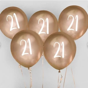 Gold and white age 21 latex balloons x5. 21st birthday party balloons decoration - Picture 1 of 3