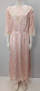 Vintage 70s Women's Dress Pink Floral Print Satin Boho Bohemian Size M/L - Picture 1 of 14