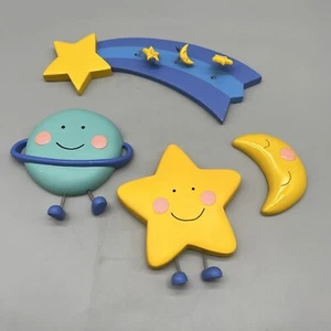 4 Vtg Nursery Twinkle Moon Stars Decorative 3D Wall Decor Shooting Star Saturn - Picture 1 of 9