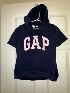Gap Kids Girls Classic Logo Cozy Pullover Short Sleeve Hoodie Navy Small 6-7 EUC - Picture 1 of 3