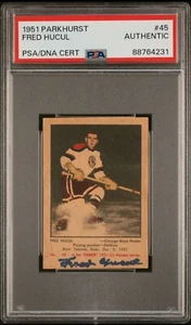 1951 Parkhurst 45 Fred Hucul Signed Rookie Card RC PSA Blackhawks Auto - Picture 1 of 4