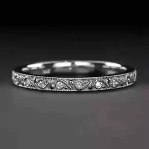 Fede Nuziale Art Deco Stile Vintage Creato in Laboratorio Diamante Oro Bianco 14k Fn - Foto 1 di 11