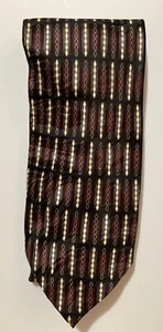 100% Silk Necktie Tie Black Grid Brown Maroon White Geometric 68" for Tall 3.5"W - Picture 1 of 5